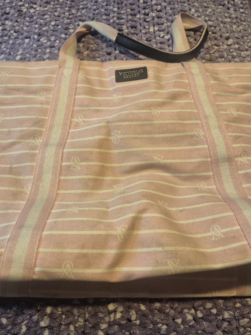 Victoria's Secret Pink and Cream Striped Canvas Tote